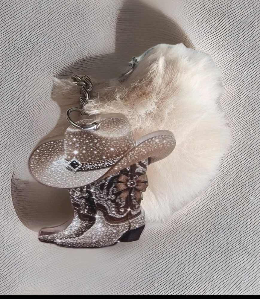 Cowgirl Boot Keychain 2D with Puff Ball- Various Colors To Choose -NWOT - Picture 8 of 16